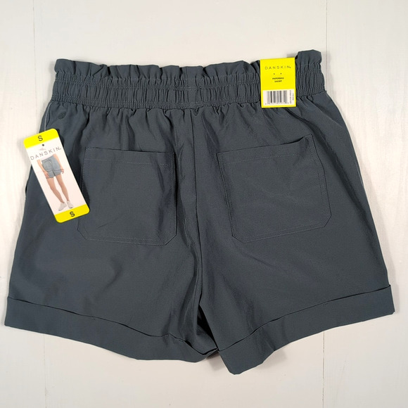Danskin Paperbag Shorts Women’s S Stormy Weather Charcoal 4” Inseam Pockets NWT - Picture 2 of 12